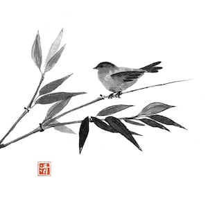 遠くの山々。日本の伝統的な水墨画、墨絵、デジタルダウンロード