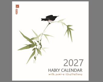 Sumi-e Haiku Zen Planner 2027 | Monthly Wall Calendar Printable PDF | Japanese Ink Art Vertical Decor