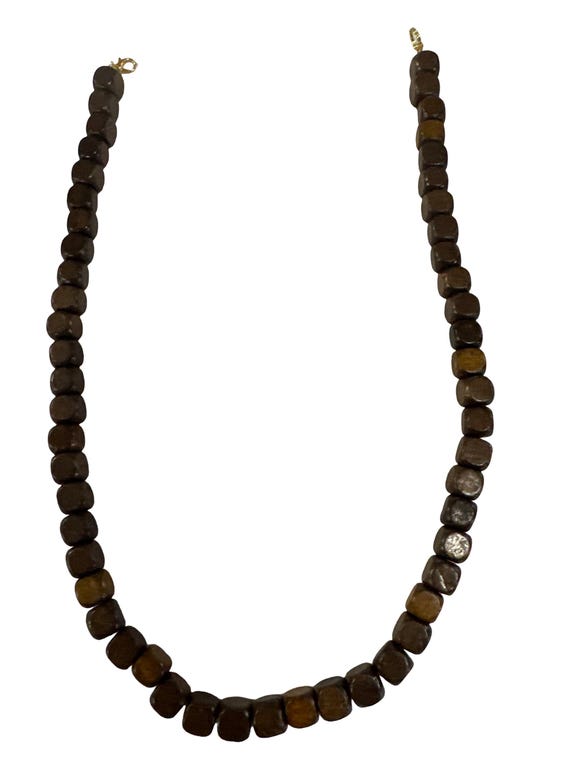 Collana Perline Legno 8 MM + Howlite Di USA + Onice Nero Opaco Catena IN Acciaio