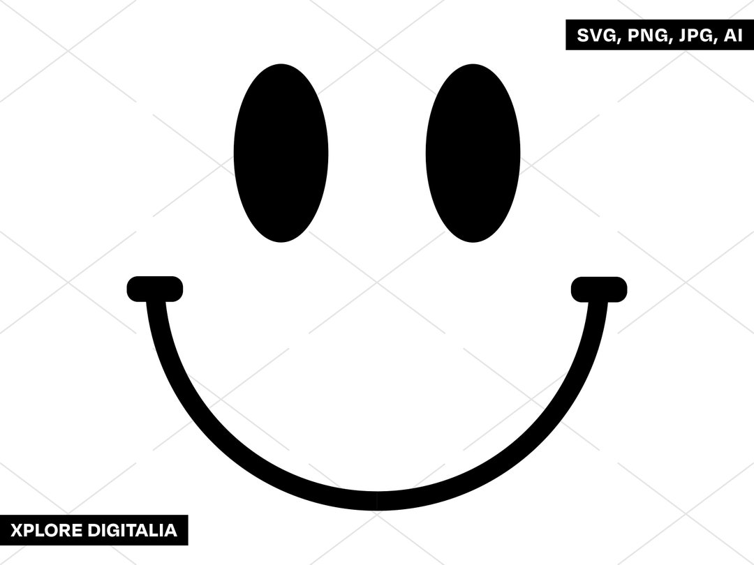Smiley Outline - Black, Happy, Face, Emoji, Vector Art, Instant Digital