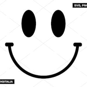 スマイリーアウトライン - 黒、ハッピー、顔、絵文字、ベクターアート、インスタントデジタルダウンロード。SVG カットファイル、Png、Jpg、Ai、印刷、クリカット、シルエット！