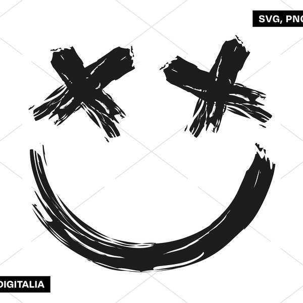 Brush Smiley - Happy Face, Crosses, Smile, Vector Art, Instant Digital Download; Svg Cut Files, Png, Jpg, Ai, Printing, Cricut, Silhouette!