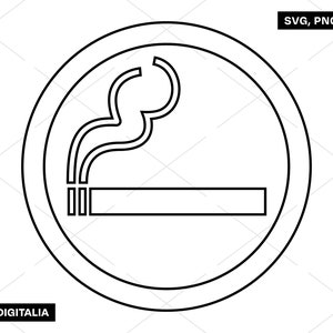 Könnte beinhalten: Schwarz-weiße Grafik einer Zigarette in einem Kreis, ein universelles Symbol für ein Rauchverbot. Der Text "SVG, PNG, JPG, AI" befindet sich oben rechts und "XPLORE DIGITALIA" unten.