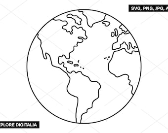 Earth Outline - World, Globe, Planet, Vector Art, Instant Digital Download; Svg Cut Files, Png, Jpg, Ai, Printing, Cricut, Silhouette!