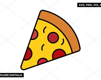 Pizza Slice - Party, Kids, Food, Pepperoni, Vector Art, Instant Digital Download; Svg Cut Files, Png, Jpg, Ai, Printing, Cricut, Silhouette!