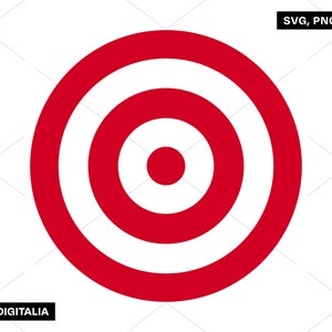 Può includere: Un bersaglio rosso e bianco con cerchi concentrici. Il cerchio centrale è rosso, il cerchio successivo è bianco e il cerchio esterno è rosso.