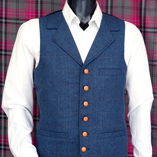 Tweed Waistcoat Plaid Wool Herringbone Tweed