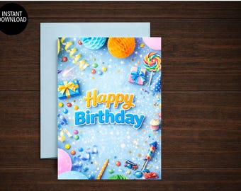 Happy Birthday Printable Greeting Card – Instant Download