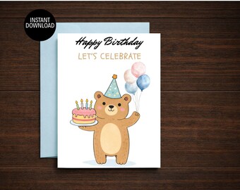 Happy Birthday Printable Greeting Card – Instant Download