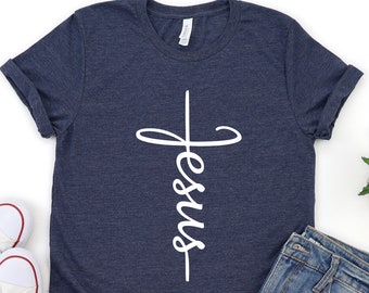 Jesus T-Shirt, Jesus, christliches Shirt, Jesus Shirt, vertikales Kreuz, Kreuz, JesusKreuz, religiöses Shirt, Kirche, Jünger, Liebe, Gnade, Glaube