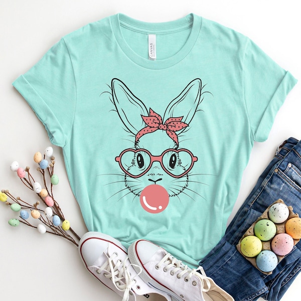 Cute Bunny Rabbit With Bandana Glasses Bubblegum, Bunny with Heart Glasses Shirt, Rabbit Bandana Glasses Bubblegum Shirt, Easter Shirt