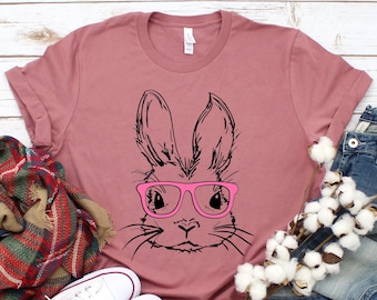 Easter Bunny With Glasses Shirt,Bunny With Glasses Shirt,Kid's Easter Shirt,Cute Easter Shirt,Easter Day Shirt for Woman, Easter Bunny Shirt