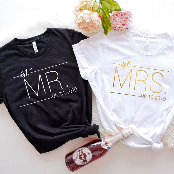 De heer en mevrouw shirt, de heer en mevrouw, net getrouwd shirt, huwelijksreis shirt, bruiloft shirt, vrouw en hubs shirts, net getrouwd shirts, paren shirts