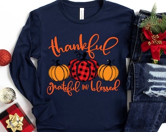 Thankful Grateful Blessed Shirt, Thanksgiving T-Shirt, Buffalo Plaid Thanksgiving Shirt, Thanksgiving Family Shirts, Thanksgiving Shirts