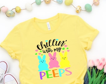 Keepmove Easter Shirts for Women Hangin with My Peeps Shirt Rabbit Pattern Leopard Print Short Sleeved T-Shirt