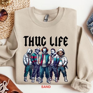 Thug Life Halloween Sweatshirt, Horror Halloween Character Sweatshirt, Halloween Sweatshirt, Trendy Halloween Shirt, Funny Halloween Sweatshirt, Halloween Sweatshirt, Woman Halloween Sweatshirt, Just The Tip I Promise Shirt, Halloween Party Shirt