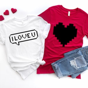 Pixel I Love You Shirt, Pixel Heart Shirt, Valentines Day Tee, Couple Shirt, Valentine&#39;s Day Gift, Gift for Valentine&#39;s Day, Valentine&#39;s Day