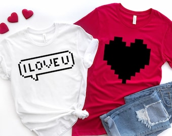 Pixel I Love You Shirt, Pixel Heart Shirt, Valentines Day Tee, Couple Shirt, Valentine's Day Gift, Gift for Valentine's Day, Valentine's Day
