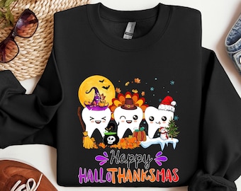 Happy Hallothanksmas Sweatshirt, Hallothanksmas Shirt, Holiday Season Sweatshirt, Halloween Thanksgiving Christmas Shirt, Hallothanksmas Tee