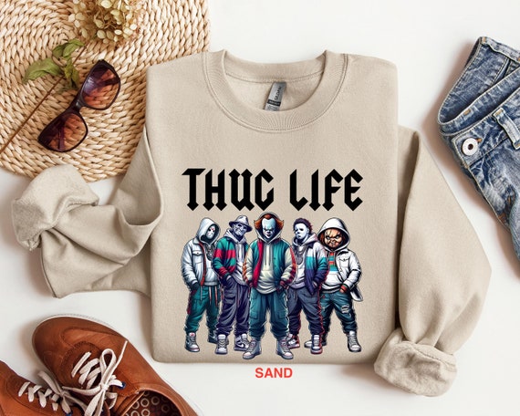 Thug Life Halloween Sweatshirt, Horror Halloween Character Sweatshirt, Halloween Sweatshirt, Trendy Halloween Shirt, Funny Halloween Shirt