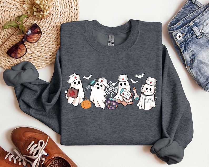 Ghost Nurse Halloween Sweatshirt, Halloween Nurse Shirt, Halloween Sweatshirt, Happy Halloween Shirt, Halloween Nurse Gift, Cute Nurse Shirt, Nurse T-shirt, Cute Nurse Sweatshirt