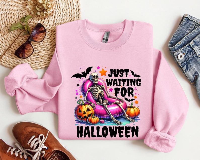 Just Waiting For Halloween Shirt, Summer Halloween Shirt, Halloween Shirt, Halloween Sweatshirt, Skeleton Halloween Shirt, Funny Halloween Shirt, TrendySummer Halloween Shirt, Trendy Halloween Sweatshirt, Skeleton Shirt, Pumpkin Shirt