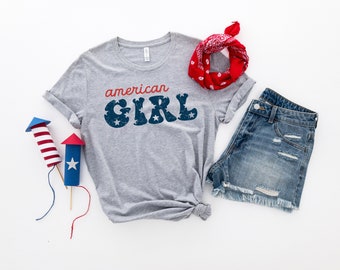 Camisa de niña americana, camisa de Merica, camisa de mujer americana, camisa de la bandera de EE. UU., camisa del 4 de julio, camisa del día de los caídos, camisa del día de la independencia