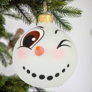 Vetro Fatto a mano Piccolo Smiley Pupazzo di neve gratis soffiato albero di Natale decorazione Regalo di Natale Polonia Palla fatta a mano Ornamento di Natale Festività