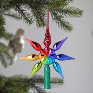 Glass Handmade Giant Rainbow Star Tree topper Handmade Tree top free blown