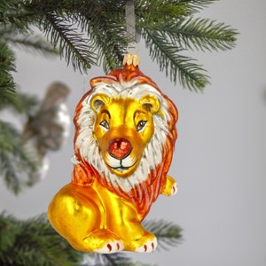 Glass Old Lion Ornament Jungle Animal bauble Handmade decoration