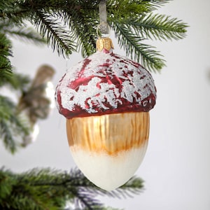 Glass Set of 4 pcs Oak Acorn Handmade Traditional Christmas Ornament Handmade ornament Holiday decoration