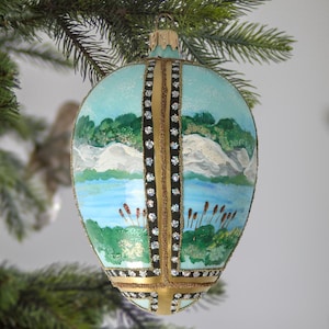 Glas Handbemalt Bergsee Faberge Stil Ei Glas Handarbeit Ornament