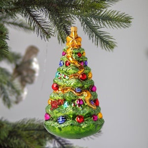 Glass Big Elegant Christmas Tree with gifts Handmade Ornament image 1
