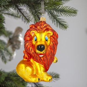 Glass Blue Eyed Lion Ornament Jungle Animal bauble Handmade decoration
