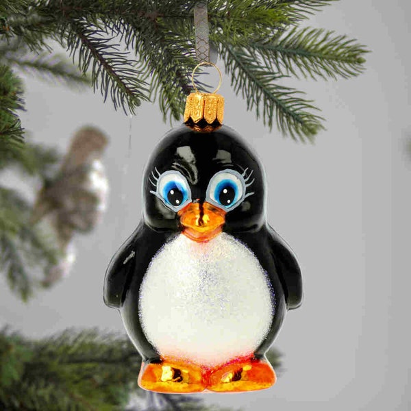 Ornement de Noël en verre fait à la main petit pingouin décoration polonaise du jour du père noël ornement d'arbre boule faite à la main