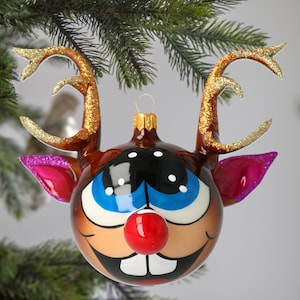 Glass Santa&#39;s Favorite reindeer Christmas tree free blown handmade glass ornament