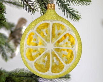 Tranche de verre de citron Ornement traditionnel en verre Ornement fait à la main Décoration de vacances