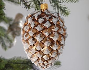 MAROLIN Decorazione Natalizia In Vetro Soffiato: Pigna Marrone | Ornamento Per Albero Stile Vintage 10 Cm - 5