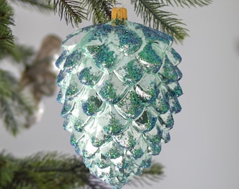 Christmas Decor Large Glass Purple Teardrop Fir Cone Pinecone Bauble Amenia