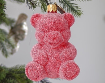 Glass Sour Jelly Gummy Bear Glass Christmas Ornament Sugar coated Gummy Bear Handmade decoration