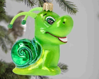 Glass Green Apple Snail Ornament Handmade Holiday bug decoration