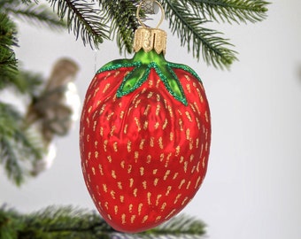 Glass Handpainted Strawberry Traditional Ornament Handmade ornament Christmas tree fruit bauble