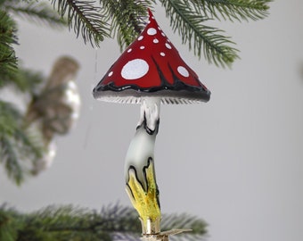 Big Glass Toadstool clip ornament Handmade Mushroom clip ornament Holiday decoration 2024-187