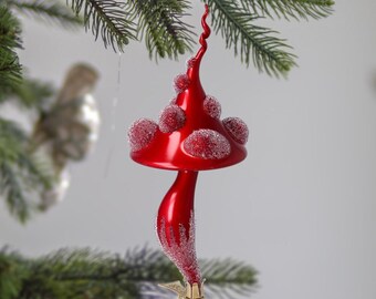 Glass Big Red Puffball Mushroom Toadstool clip ornament Handmade Mushroom clip ornament Holiday decoration 2024-236