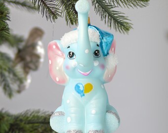 Glass Baby blue Elephant Christmas tree decoration