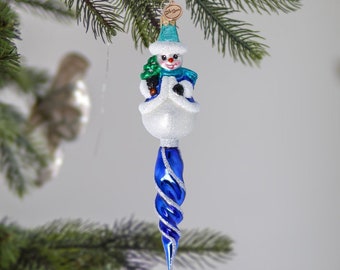 Glass Blue Snowman Icicle Flame Rainbow Drop Handmade ornament Holiday decoration 2024-253