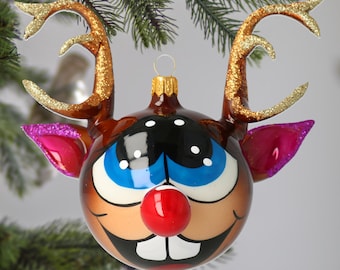ガラス サンタさんのお気に入り トナカイ クリスマスツリー フリー吹き手作りガラス オーナメント