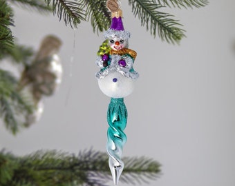 Glass Snowman Icicle Flame Rainbow Drop Handmade ornament Holiday decoration 2024-251