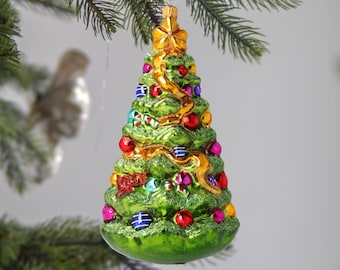 Glass Big Elegant Christmas Tree with gifts Handmade Ornament