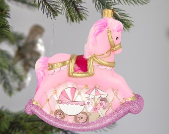 Glass Pink Rocking horse Ornament